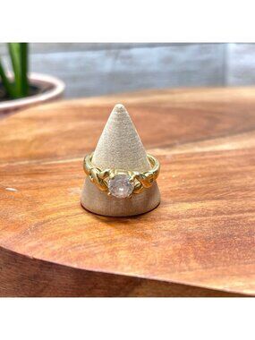 Vintage 14K Gold Plated Braided X Woven Band CZ Solitaire Ring Lindberg Corp Sz9